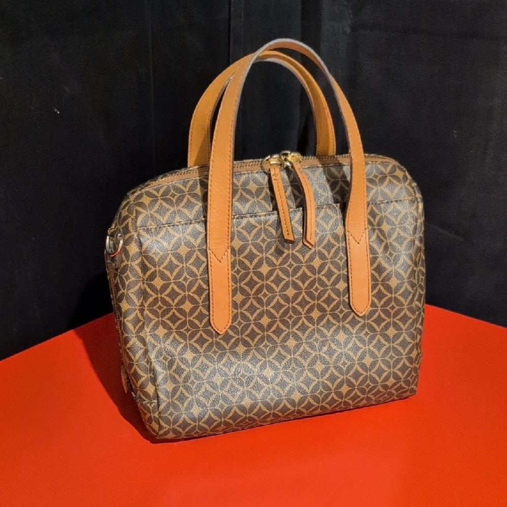 FOSSIL SYDNEY Multi Brown PVC Coated Canvas Satchel Medium
